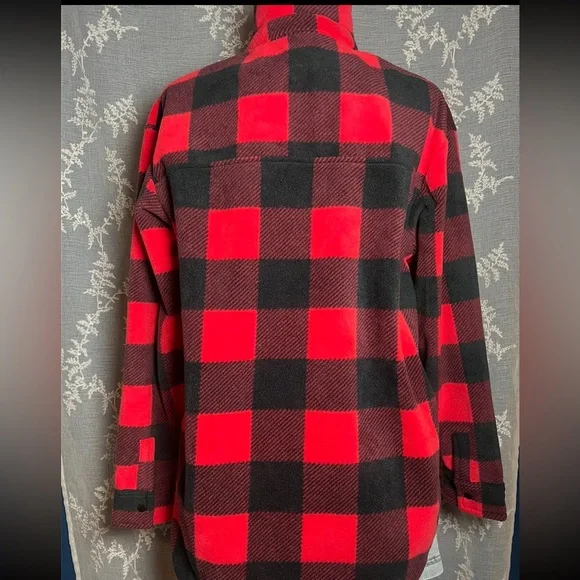 Columbia Red Black Buffalo Plaid Fleece Jacket Button Front Cozy Cabin Core - Picture 10 of 10